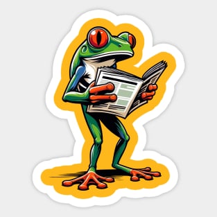 Little frog read  newspsper Sticker